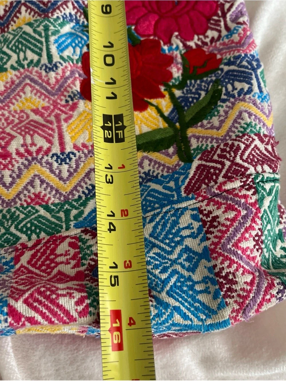 Floral Embroidered Huipil Shoulder Tote Bag Multi Color Boho Hippie Festival
